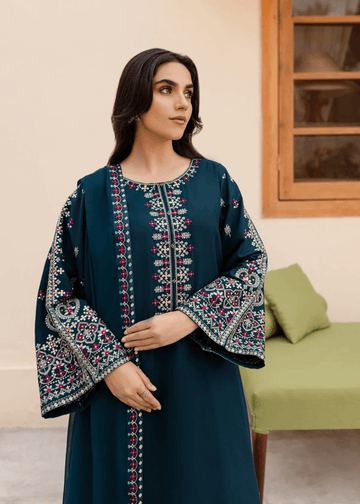 3 Piece Unstitched Heavy Embroidered Dhanak Suit with Four-sided Embroidered Dhanak Shawl